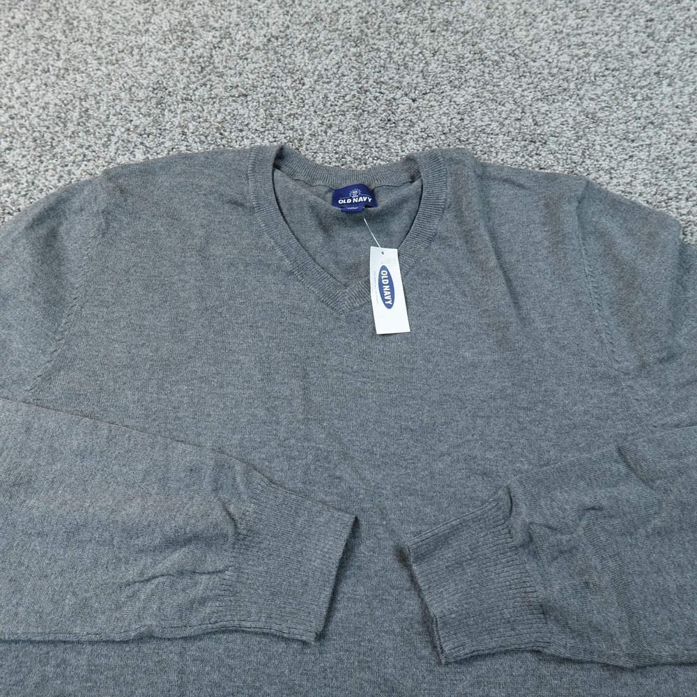 NEW Old Navy Sweater Mens L Gray V Neck Knit Pullover Long Sleeve Sweatshirt Top